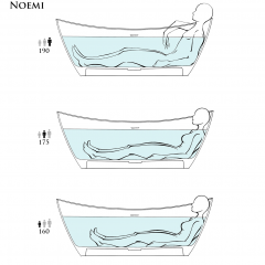 Salini NOEMI Ванна отдельностоящая 1850х780х720мм, донный клапан, сифон, мат-л: S-Sense, глянцевый RAL9005 полностью