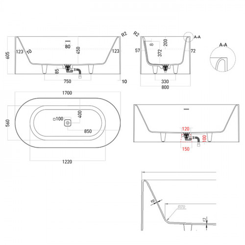 Salini Perla Ванна S-Sense 170x80 , цвет белый глянцевый