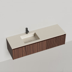 SALINI Domino Тумба со стол-цей и раковиной Onda Plus 1400х500х400 из S-Stone в сборе,д/к; крепеж; металл/ сифон; фасад шпон орех, столеш. Ral9001