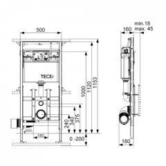 TECElux 200 Застенный модуль для установки подвесного унитаза, h=1120 мм, регулировка по высоте 8 см