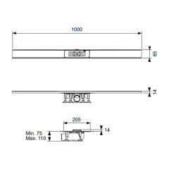 TECE Комплект TECElineo: подрезной дренажный канал, профиль 65 х 1000 мм,сифон 50, погружной стакан с мембр.гидроизоляционная манжета (NEW2024)