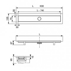 TECE Комплект TECElinus для монтажа дренажного канала 800мм с основой для плитки "tile" и панелью "steel" 2 в 1