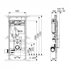 TECElux 400 Модуль для установки унитаза, высота h1120мм , с системой очистки воздуха,без крепления к стене