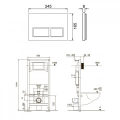 TECEspring комплект 4 в 1 Застенный модуль,панель смыва с прямоугольными кнопками, хром матовый
