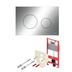 TECE комплект (4в1): инсталляция TECEBase, шпильки к стене, звукоизоляция 9200010 и клавиша 9240921 TECEloop хром глянцевый