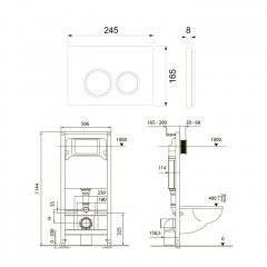TECEspring комплект 4 в 1 Застенный модуль,панель смыва с круглыми кнопками, черный матовый/ободок хром (НЕ произв! см. арт. S955104)