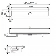 TECE Комплект TECElinus для монтажа дренажного канала 900мм с решеткой "straight" (ЦЕНА по акции с нашего склада!)