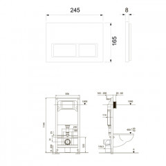 TECEspring комплект 4 в 1 Застенный модуль,панель смыва с прямоугольными кнопками, черный матовый