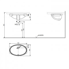 TOTO WU Раковина встраиваемая снизу, 590 x 380 x 207 мм,с переливом, цвет белый