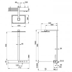 TOTO Z Душевая стойка с термостатическим смесителем, верхним и ручным душем 112x545x1113мм с белой полочкой, цвет хром (1шт на выставке в САЛОНЕ)