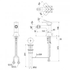 TOTO GC Смеситель для биде на 1 отв,со сливным клапаном, цвет хром