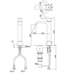 TOTO GC Смеситель для раковины высокий на 1 отв,h 270мм, со сливным клапаном, цвет хром