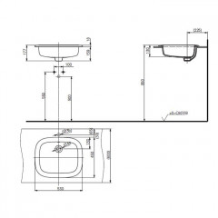 TOTO PUBLIC Раковина 530x450x177мм, встраиваемая сверху, без отв.под смеситель, с переливом, CeFiONtect, цвет: белый (9шт поступят в апреле 2024)