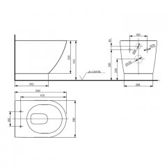 TOTO NC Унитаз 380x530x340мм, подвесной, без сиденья, безободковый, Tornado Flush, CeFiONtect, цвет: белый