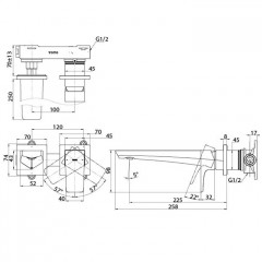 TOTO GE Смеситель для раковины встраиваемый 167x258x98мм без сливного клапана, цвет хром