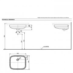 TOTO PUBLIC Раковина 540x460x167мм, встраиваемая снизу, без отв.под смеситель, с переливом, CeFiONtect, цвет: белый