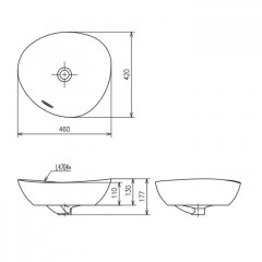 TOTO TA Раковина полувстраиваемая с эмалью CLEAN MATTE 460x420x177(130)мм, без отв-я под смеситель, с переливомt, цвет: белый матовый (НЕ производ!)