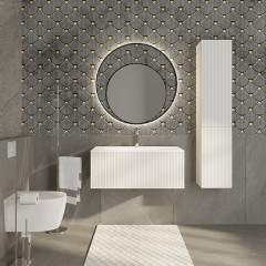 TW Shape подвесной пенал 170х32х35см, 2 двери петли справа-DX, 3 стеклянные полочки, 1 несъемная, цвет: белый матовый RAL9003