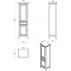 TW Veronica, Колонна 50.2/45*40/37.4*h172см, 1выдв.ящик, 2 распашные дверки, доводчики Blum (петли слева-SX), цвет: BIANCO, ручки: Riflesso бронза