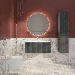 TW Shape подвесной пенал 170х32х35см, 2 двери петли справа-DX, 3 стеклянные полочки, 1 несъемная, цвет: серый матовый RAL7016