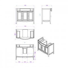 TW Veronica, База с раковиной Simas AR874bi*1 105*56см, с 1отв., 2 верх.ящ. 3 распашные дверки, доводч. Blum, ручки: Riflesso бронза, цвет: GRIGIO
