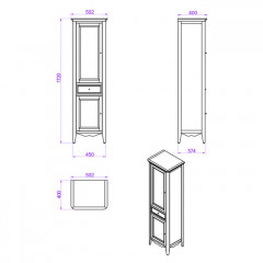 TW Veronica, Колонна 50.2/45*40/37.4*h172см, 1выдв.ящик, 2 распашные дверки, доводчики Blum (петли слева-SX), цвет: TORTORA, ручки: Riflesso бронза