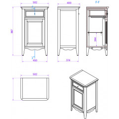 TW Veronica, Тумба 50.2/45*40/37.4*h86.7см, 1 расп дверка 1 выдв ящ, доводчик Blum (петли справа-DX), цвет: noce, ручки: Riflesso бронза (ЦЕНА со скл)