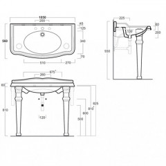 TW Bristol 874.2, структура металлическая под раковину-консоль AR874 р-р 1050*560*h850, материал: латунь, цвет отделки: бронза