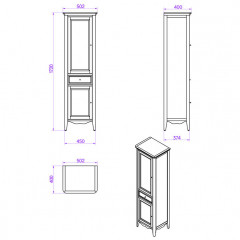 TW Veronica, Колонна 50.2/45*40/37.4*h172см, 1выдв.ящик, 2 распашные дверки, доводчики Blum (петли справа-DX), цвет: noce, ручки: Riflesso бронза