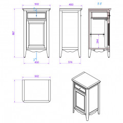 TW Veronica, Тумба 50.2/45*40/37.4*h86.7см, 1 распашная дверка 1 выдвижной ящик, доводчики Blum (петли слева-SX), цвет: bianco, ручки: Riflesso бронза