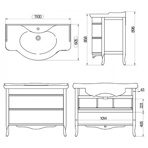 TW Armony, База с раковиной Azzurra GIU200110/ALZA bi*1, 112*62см, 2 ящика, доводчики Blum, цвет: GRAFITE, ручки: серебро антик (спецЦЕНА со склада!)