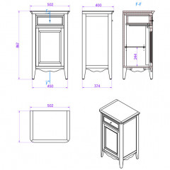 TW Veronica, Тумба 50.2/45*40/37.4*h86.7см, 1 распашная дверка 1 выдвижной ящик, доводчики Blum (петли слева-SX), цвет: noce, ручки: Riflesso бронза