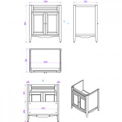 TW Veronica, База с раковиной Simas AR834bi*1 73*54см с 1отв. под смеситель , 2 расп. дверки, доводч. Blum, ручки: Riflesso бронза, цвет: bianco