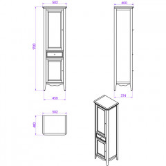 TW Veronica, Колонна 50.2/45*40/37.4*h172см, 1выдв.ящик, 2 распашные дверки, доводчики Blum (петли слева-SX), цвет: NOCE, ручки: Riflesso бронза