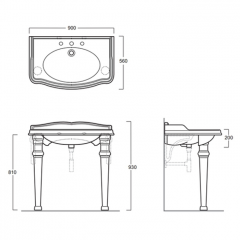 TW King 3090.1, структура металлическая под раковину-консоль AR864 р-р 910*560*h850, с сифоном хром, материал: латунь, цвет отделки: хром