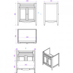 TW Veronica, База с раковиной Simas AR834bi*1 73*54см с 1отв. под смеситель , 2 расп. дверки, доводч. Blum, ручки: Riflesso бронза, цвет: noce