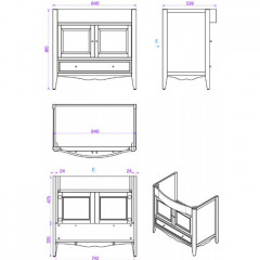 TW Veronica, База с раковиной Simas AR864bi*1 90*56см, с 1отв., 2 распашные дверки+1 выдв.ящик, доводч. Blum, ручки: Riflesso бронза, цвет: GRIDGIO