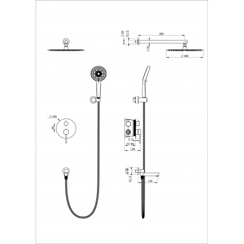 Душевая система встраиваемая WONZON & WOGHAND STICK, Брашированное золото (WW-88939017- BG)