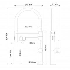 Смеситель для кухни с гибким изливом и подключением фильтра WONZON & WOGHAND, Темный графит (WW-88458007-BGM)