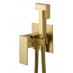 Смеситель с гигиеническим душем встраиваемый WONZON & WOGHAND CUBE, Брашированное золото (WW-88829016-BG)