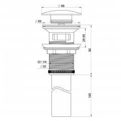 Донный клапан для раковины с переливом 1 1/4 WONZON & WOGHAND, Хром (WW-88SS03-CR)