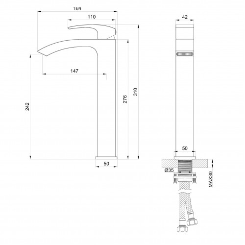 Смеситель для раковины высокий WONZON & WOGHAND FIT, Черный матовый (WW-88239009-MB)
