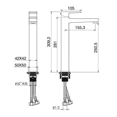 Смеситель для раковины высокий WONZON & WOGHAND CUBE 2.0, Брашированное золото (WW-88019068-BG)