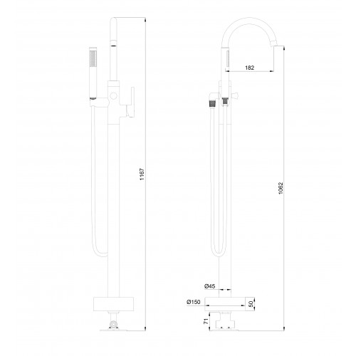 Смеситель для ванны напольного монтажа WONZON & WOGHAND STICK, Хром (WW-88649017-CR)