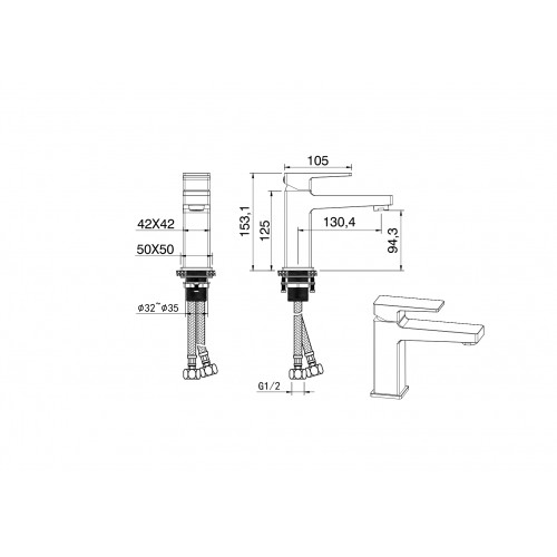 Смеситель для раковины WONZON & WOGHAND CUBE 2.0, Брашированное золото (WW-88018068-BG)