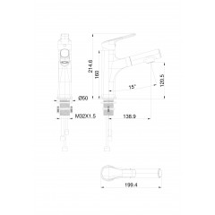 Смеситель для раковины с выдвижным изливом WONZON & WOGHAND, Брашированное золото (WW-AE4151-BG)