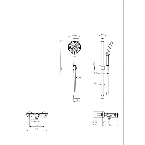 Смеситель для душа с гарнитуром WONZON & WOGHAND ClickPlate, Хром (WW-B2052-A-CR)
