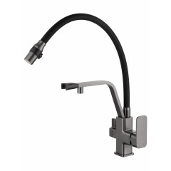 Смеситель для кухни с гибким изливом и подключением фильтра WONZON & WOGHAND, Темный графит (WW-88458013-BGM)