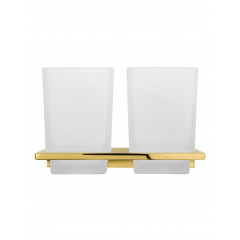 Два стакана для зубных щеток с держателем WONZON & WOGHAND ECLIPSE, Глянцевое золото (WW-9128-LG)