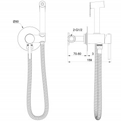 Смеситель с гигиеническим душем встраиваемый WONZON & WOGHAND STICK, Брашированное золото (WW- 88829902-BG)